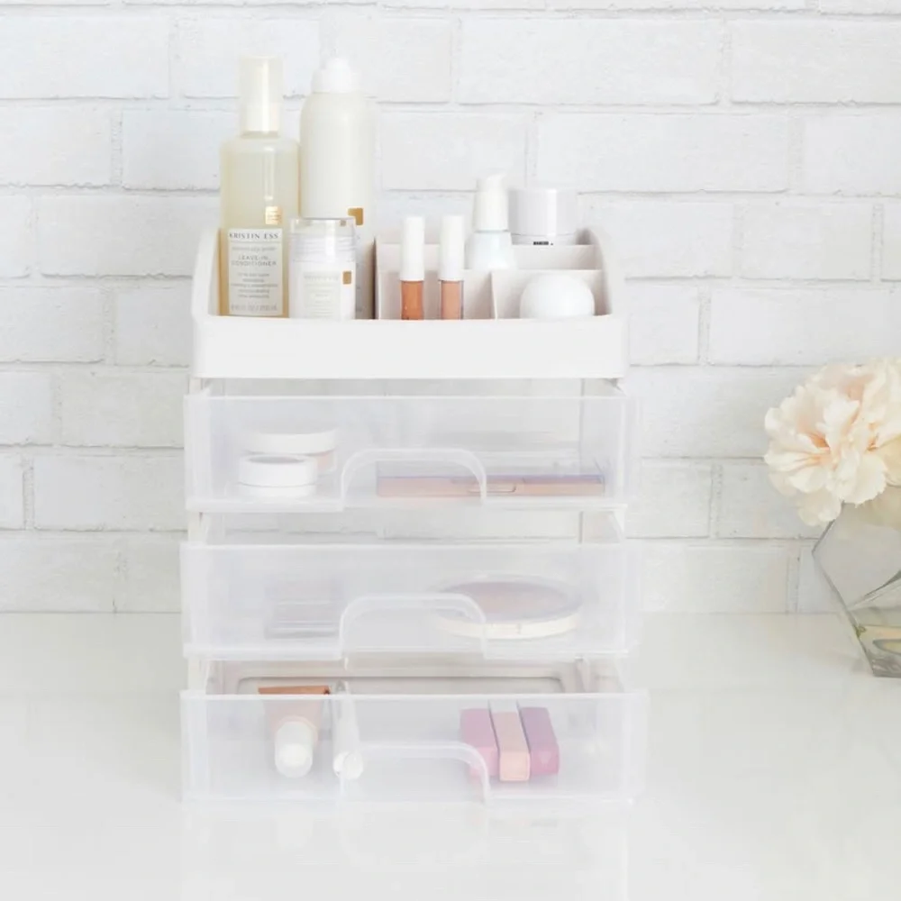 Thinkspace Beauty organizer 3 tier drawer vanity white 3 layer organization